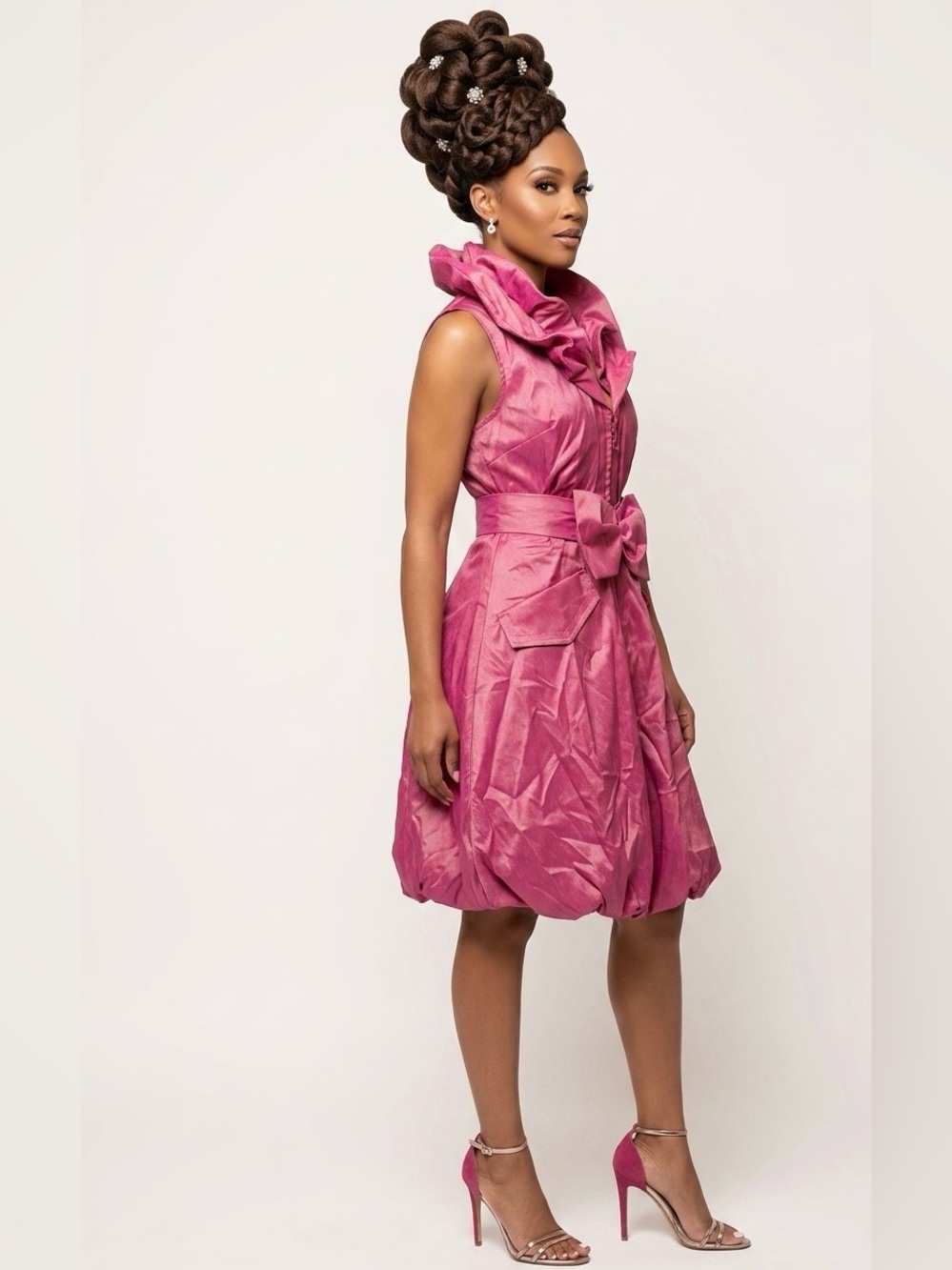 New! Samuel Dong Dupioni Bubble Dress Womens Size Small